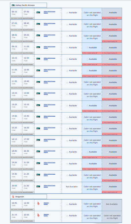 台北=香港的航班,一天有將近20個班機可供選擇