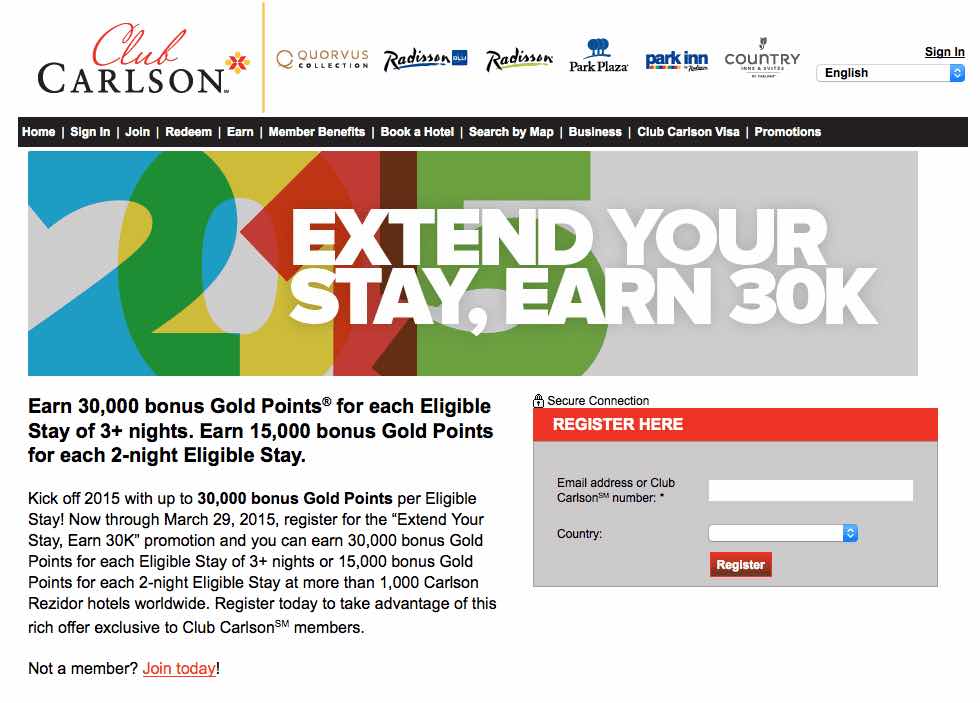 Club Carlson 2015年第一季促銷活動