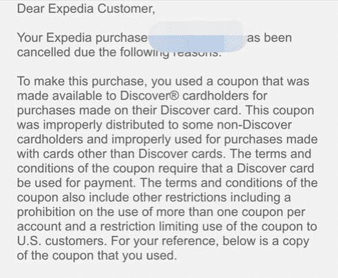 同學跟研究生分享的Expedia取消信件