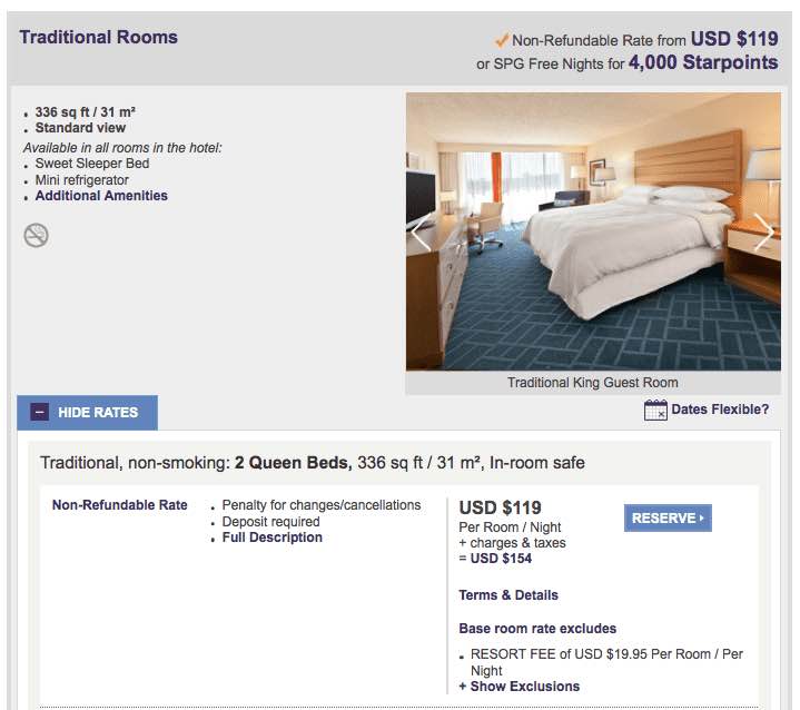 Sheraton Lake Buena Vista Resort 僅需 4,000 就能兌換,但是每晚要 $150起