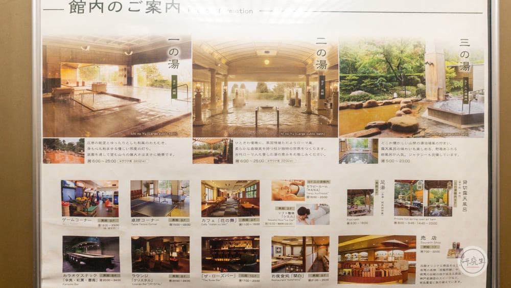 飯店電梯都有貼著主要設施的介紹 不用擔心找不到（有馬溫泉・兵衛向陽閣｜研究生）